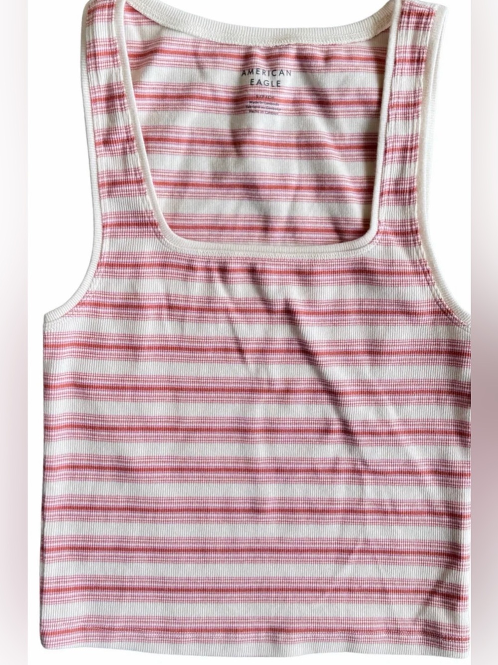 American Eagle Outfitters Coral and White Striped Ribbed Tank - Picture 2 of 6
